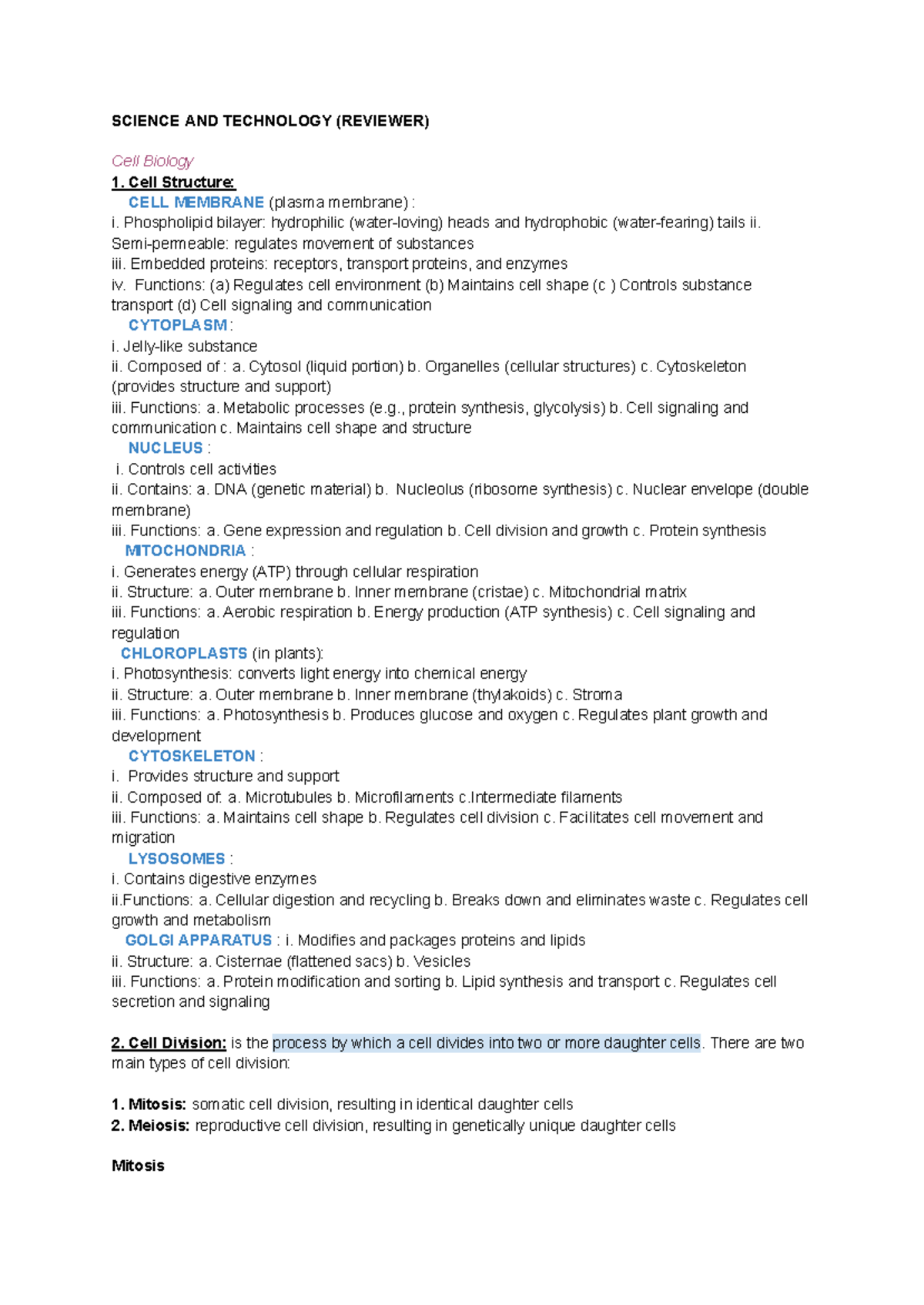 Gen Bio Cell Structure - SCIENCE AND TECHNOLOGY (REVIEWER) Cell Biology ...