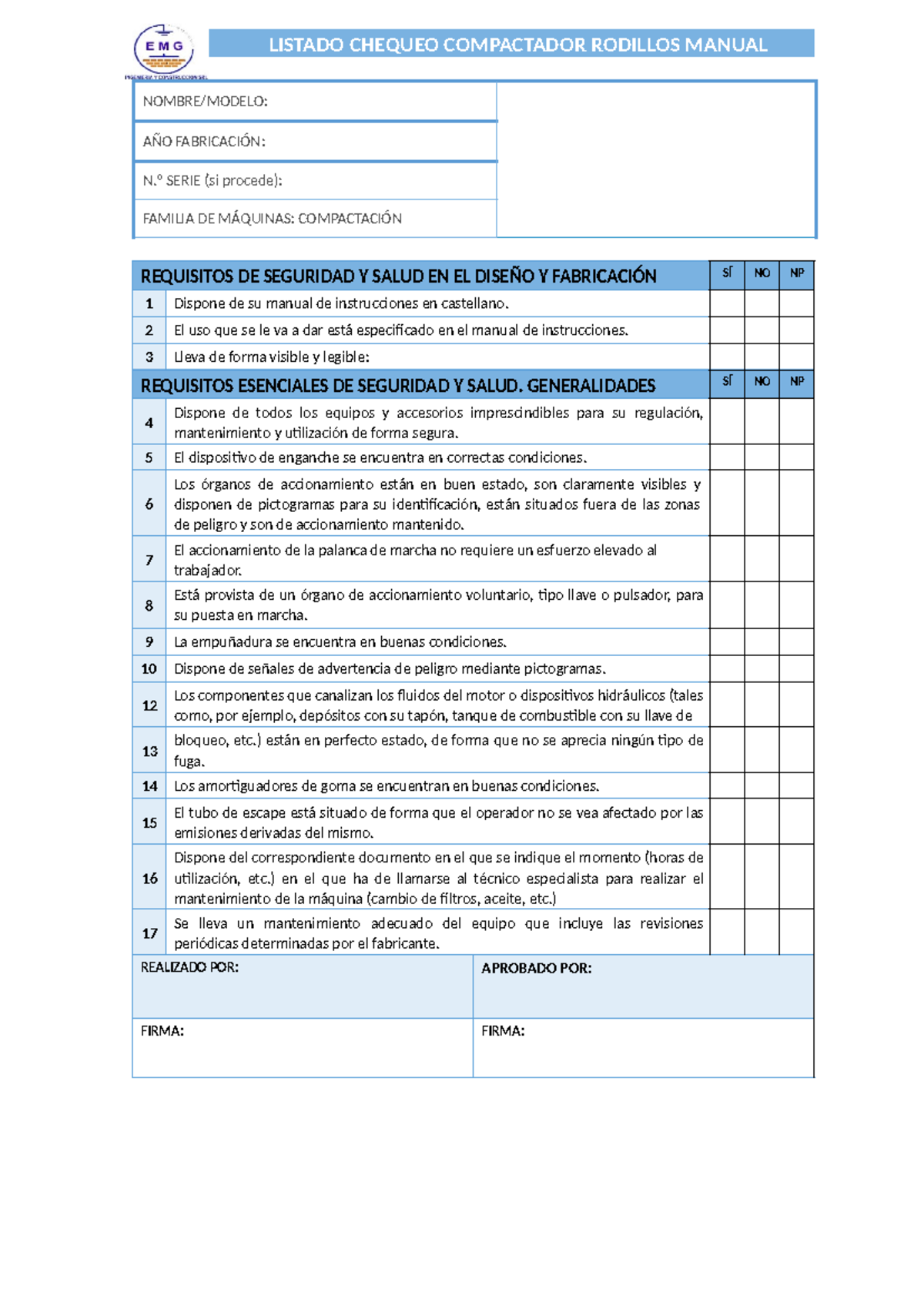 Checklist Compactadora Canguro - LISTADO CHEQUEO COMPACTADOR RODILLOS ...