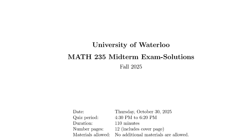 Math 235 Midterm Solutions - Fall 2025 - Studocu