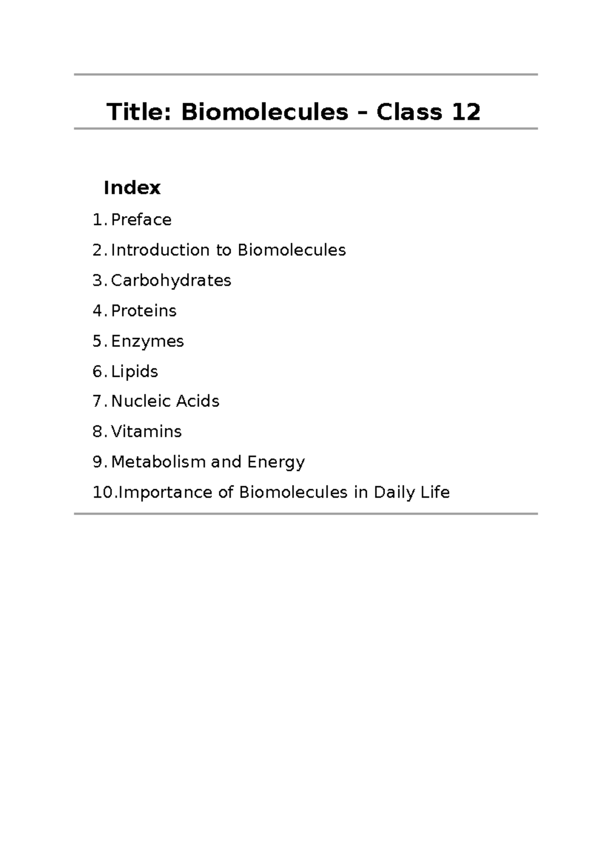 Biomolecules Overview for Class 12 Chemistry: Key Concepts and ...