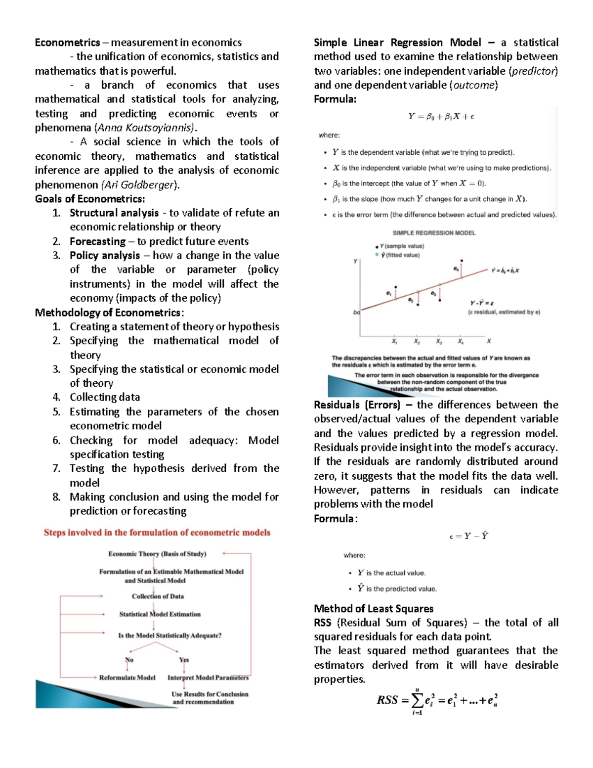 ECON 101: Econometrics Prelims Study Guide and Key Concepts - Studocu