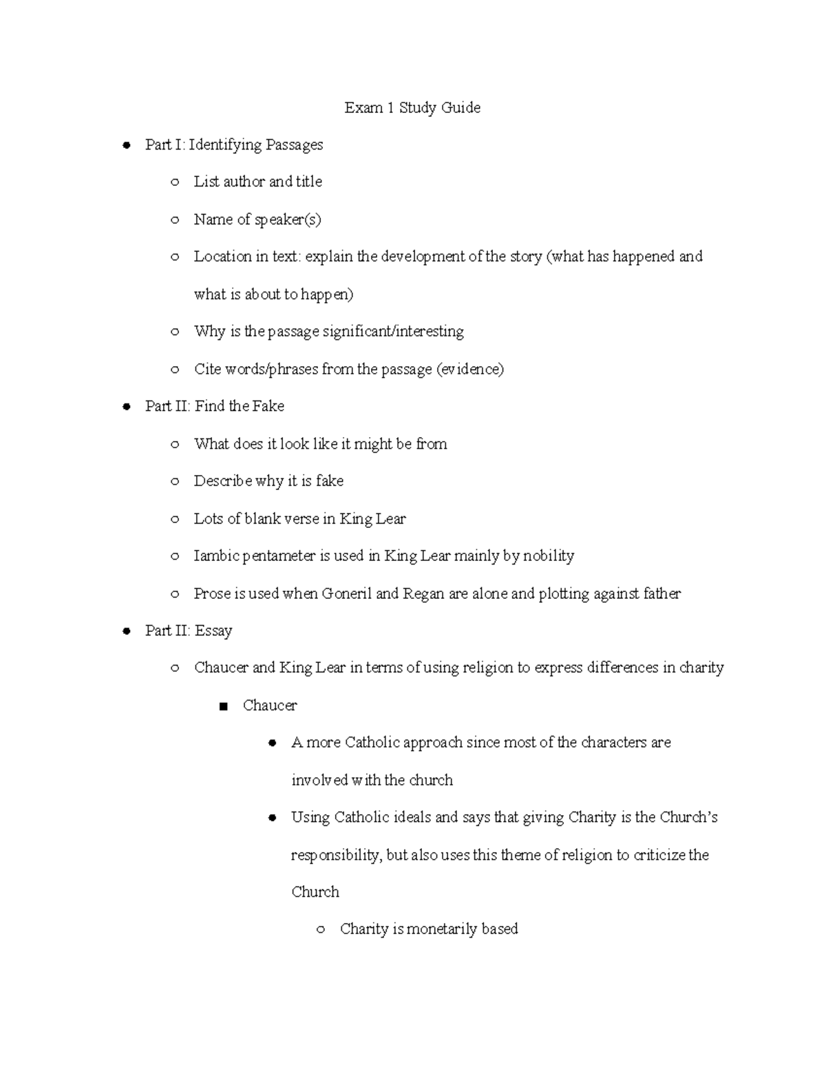 Exam 1 Study Guide - Review for Exam 1 - Exam 1 Study Guide Part I ...