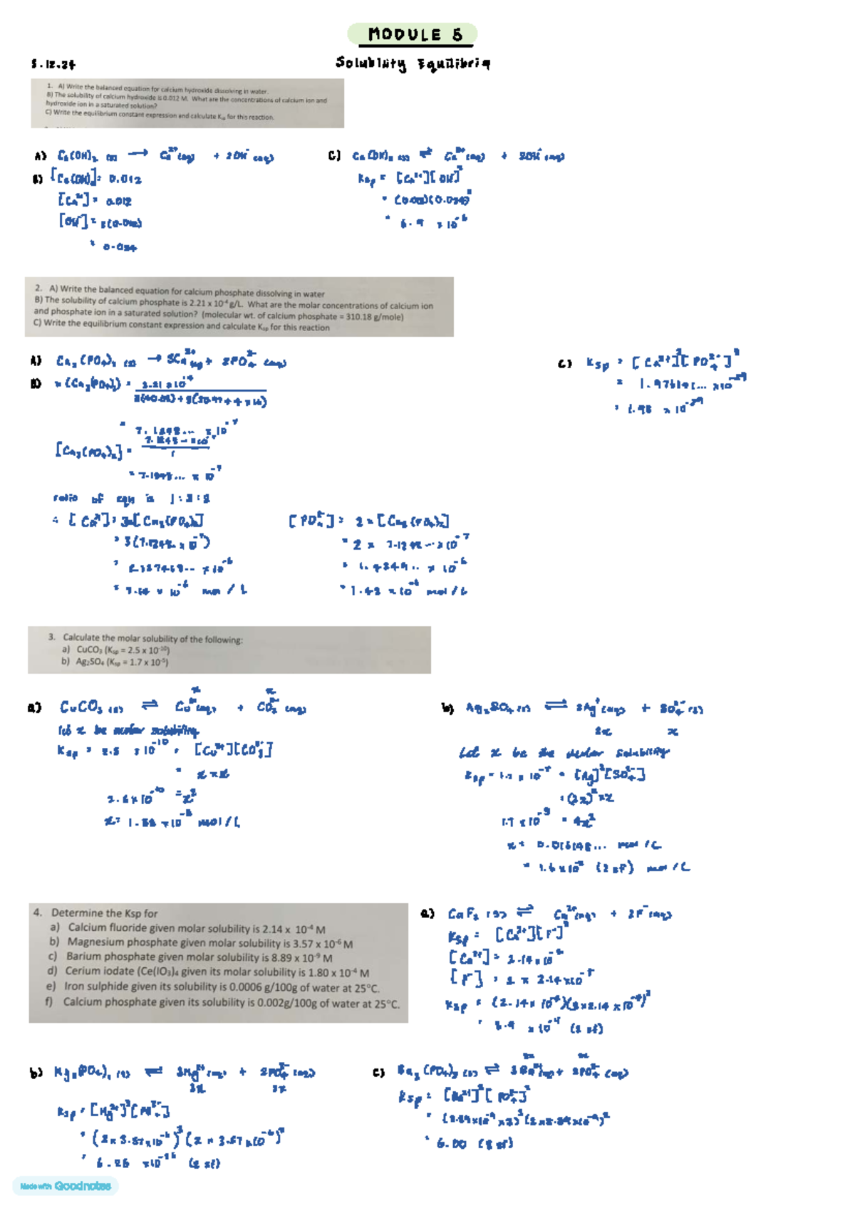 Solubility worksheet - Chemistry practice questions - MODULE 5 5. 12 ...