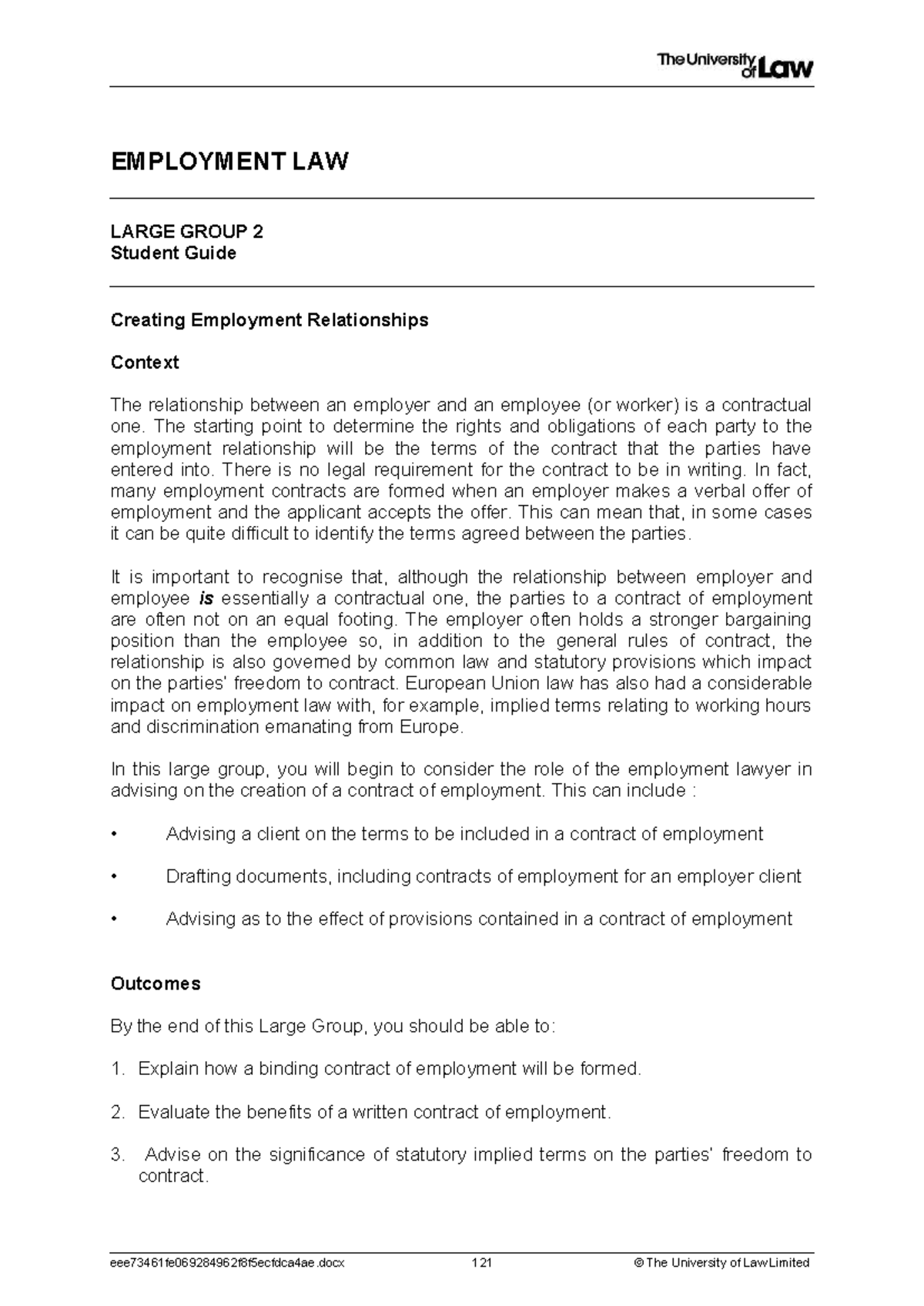 Employment Law 2: Large Group Notes on Creating Employment ...