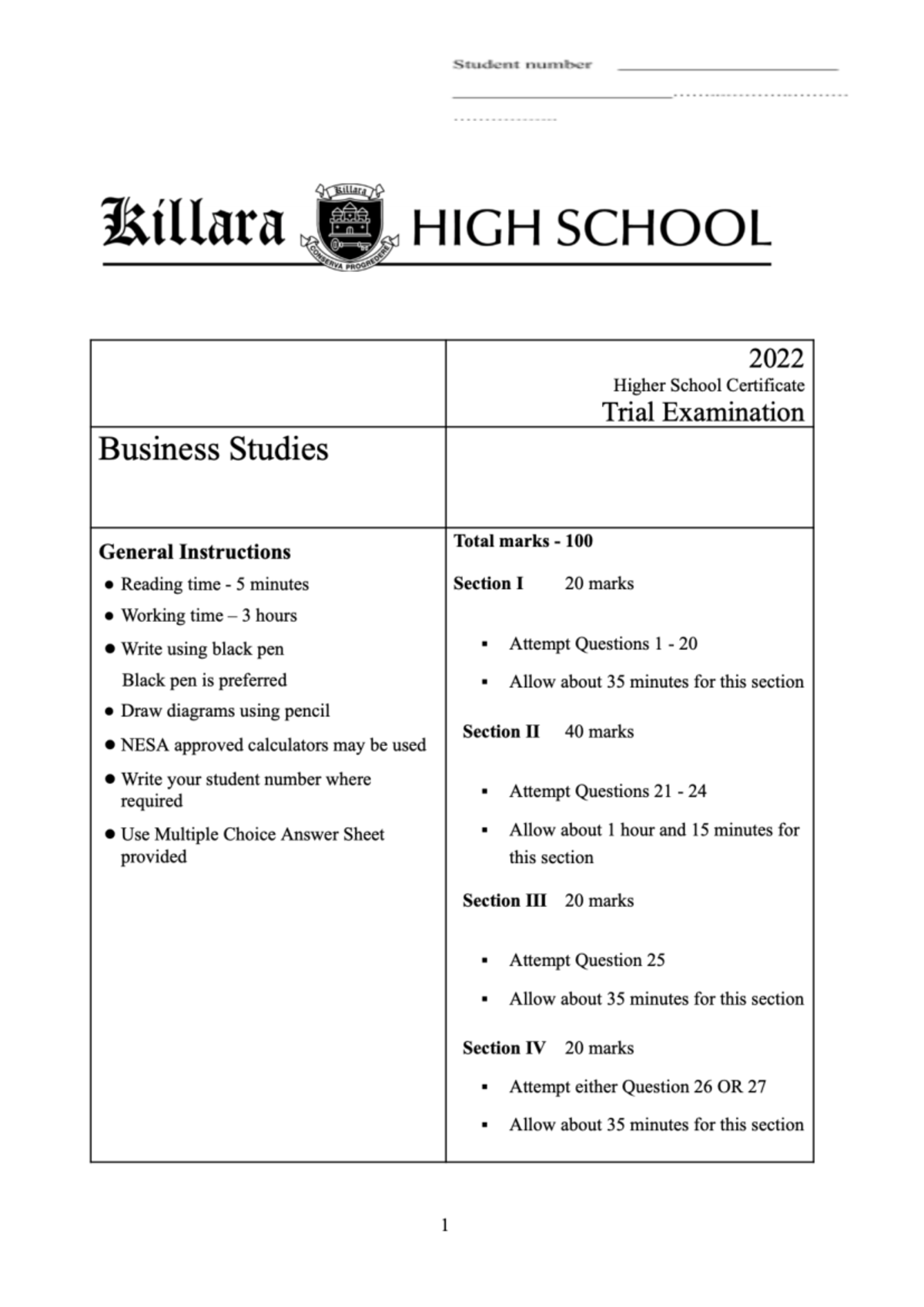Killara HSC Business Studies Trial Exam 2022 - Complete Guide - Studocu