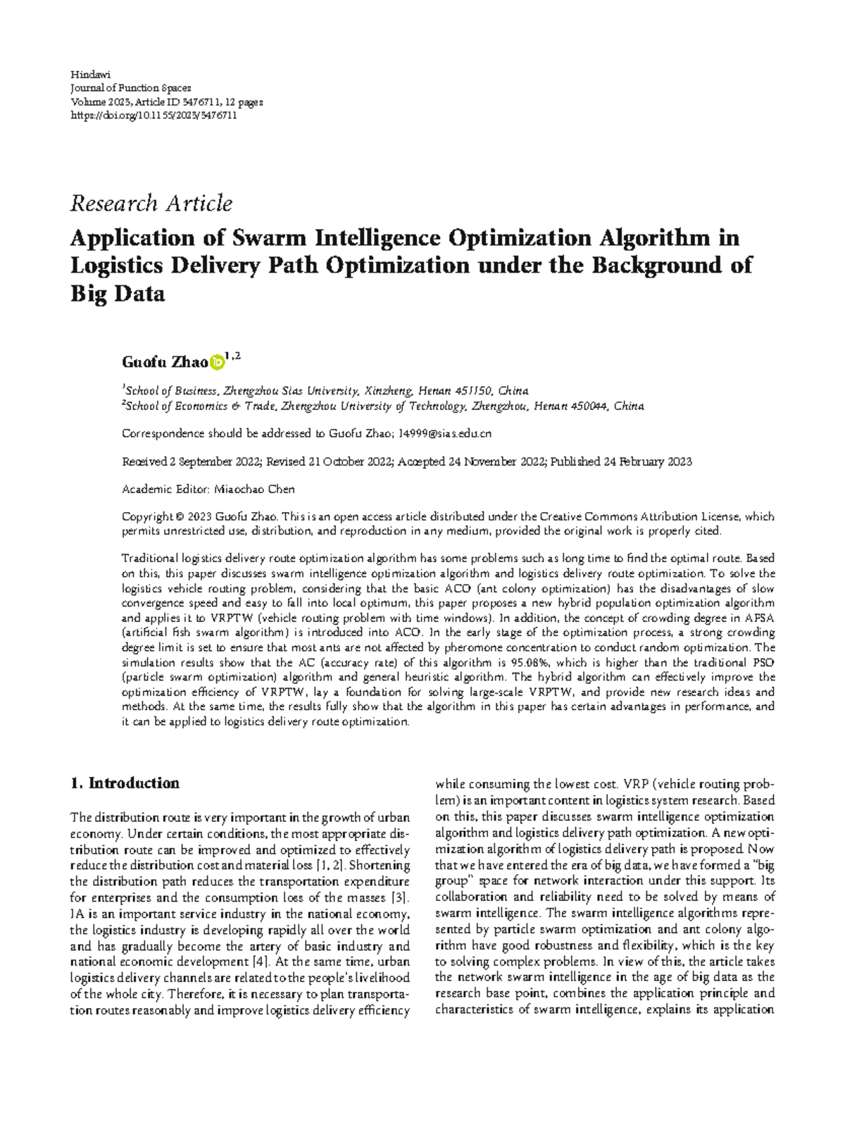 Application of Swarm Intelligence Optimization for Logistics Path - Studocu