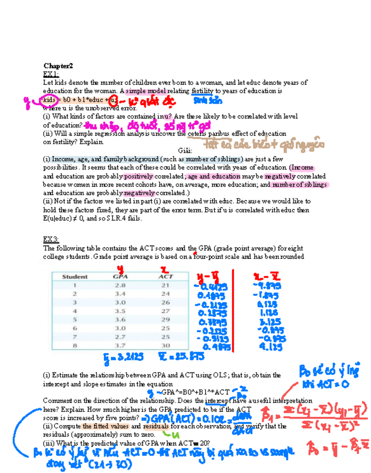 Chapter 2: Midterm Exam Solutions on Regression Analysis and Education ...