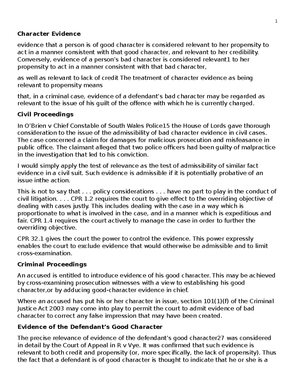 Bad Character - Character Evidence evidence that a person is of good ...