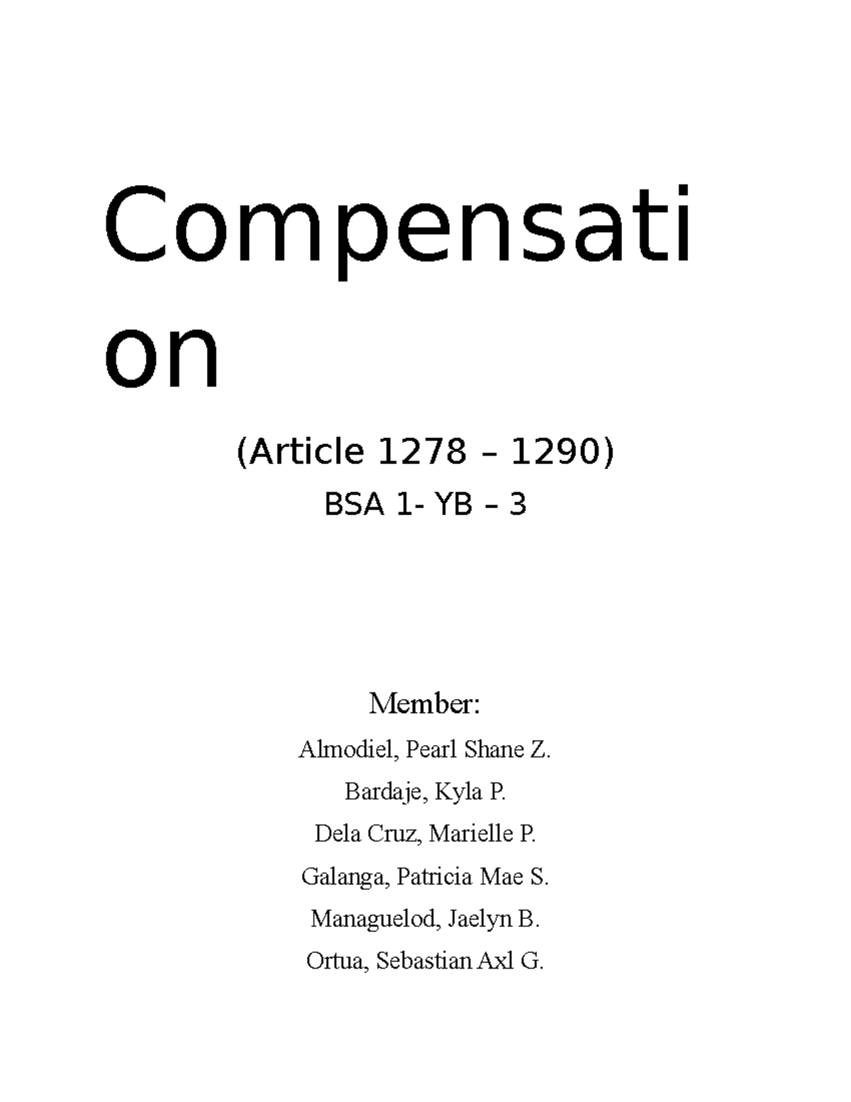 BSA 1-YB-3: Comprehensive Study on Compensation in Obligations ...