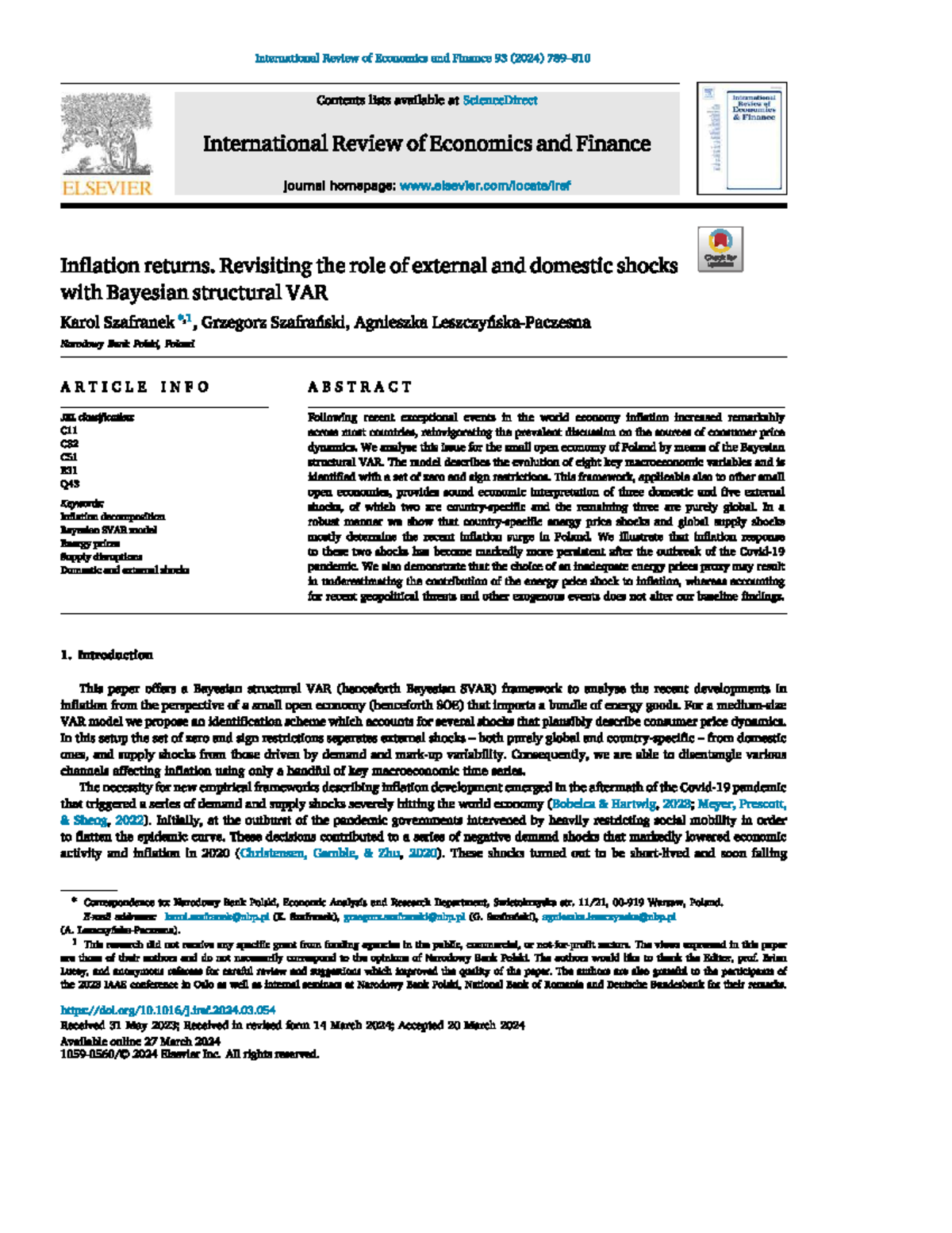 Bayesian SVAR Analysis of Inflation Dynamics in Poland: External and ...