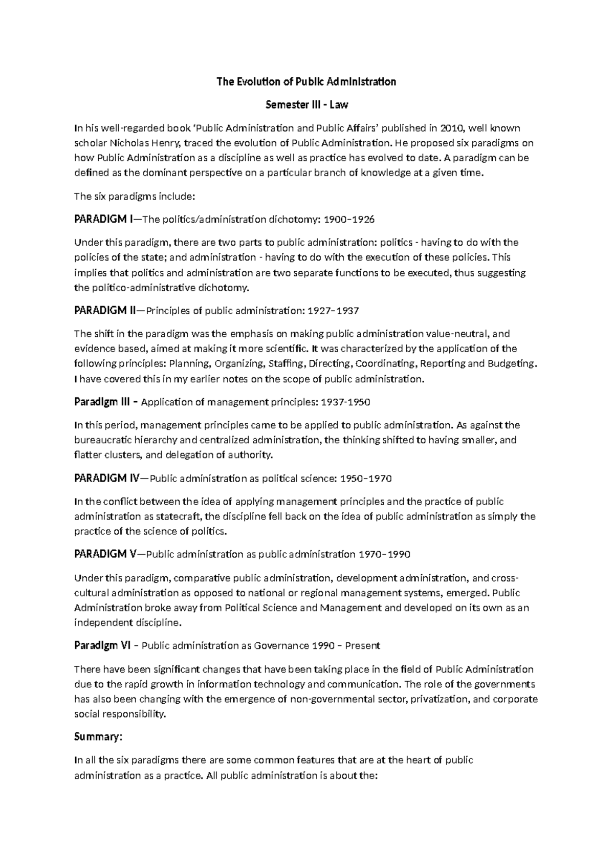 The Evolution of Public Administration - Sem III - Law Insights - Studocu