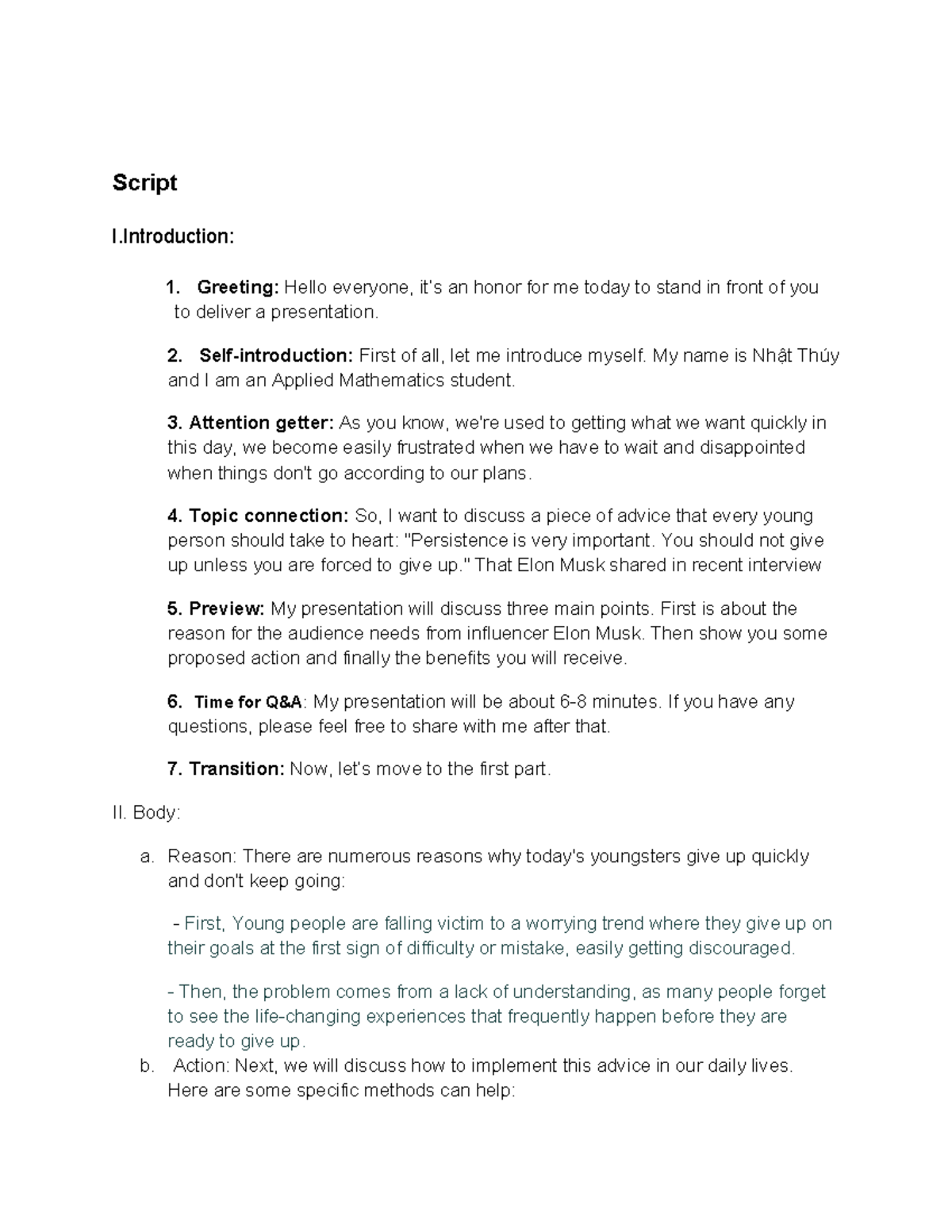 Applied Mathematics Presentation Script on Persistence and Success ...
