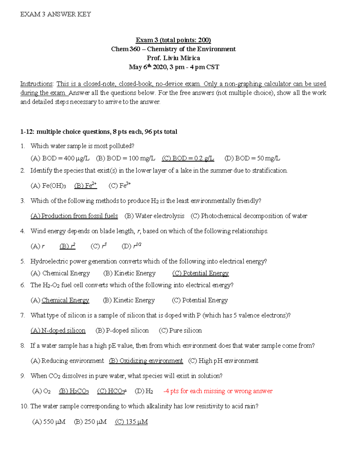 Chem 360 - Exam 3 Practice Questions and Answer Key - Studocu