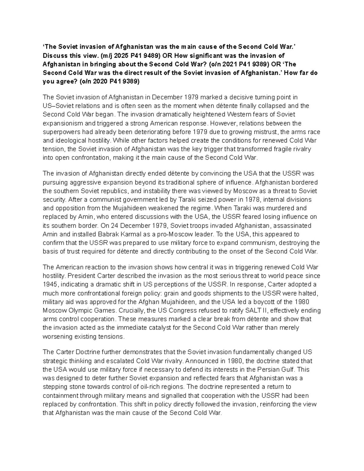 Cold War Analysis: Key Questions and Answers (2024 P41 9489) - Studocu