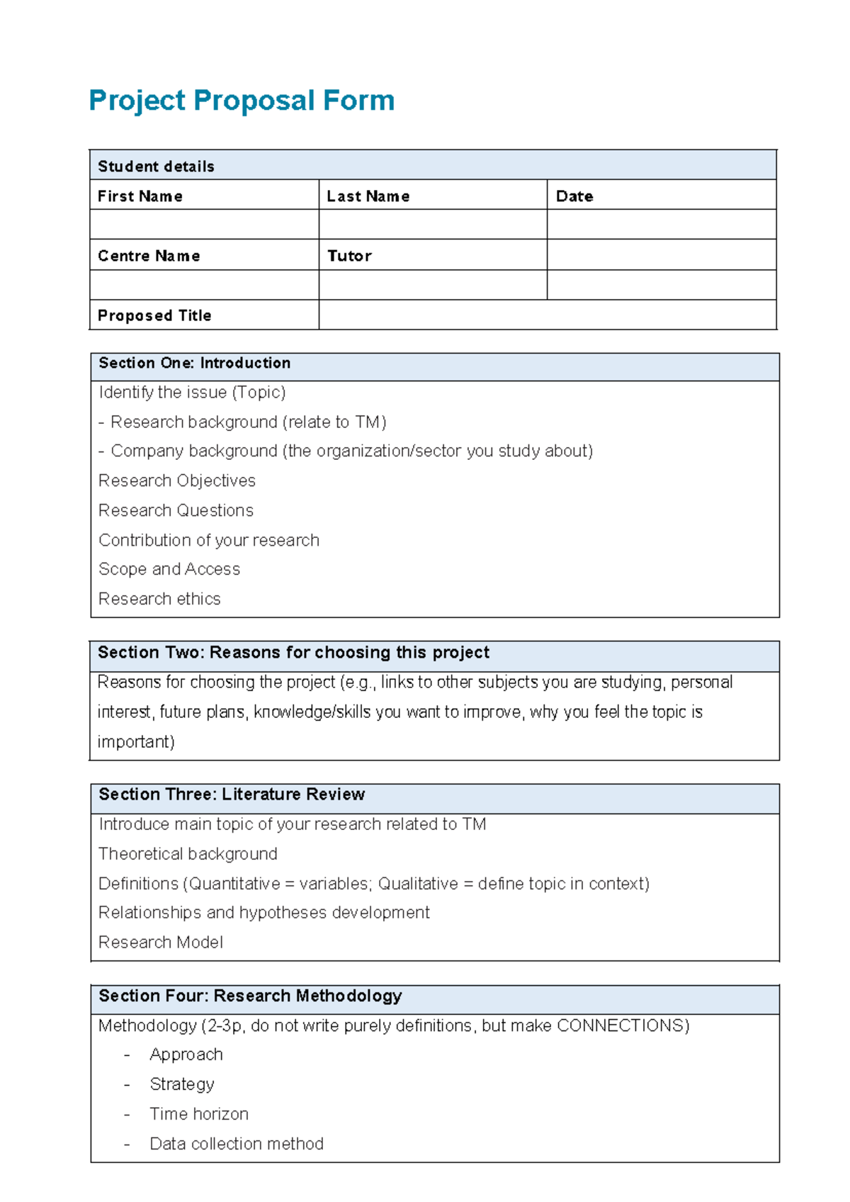 Project Proposal Form 2026: Research Methodology & Objectives - Studocu