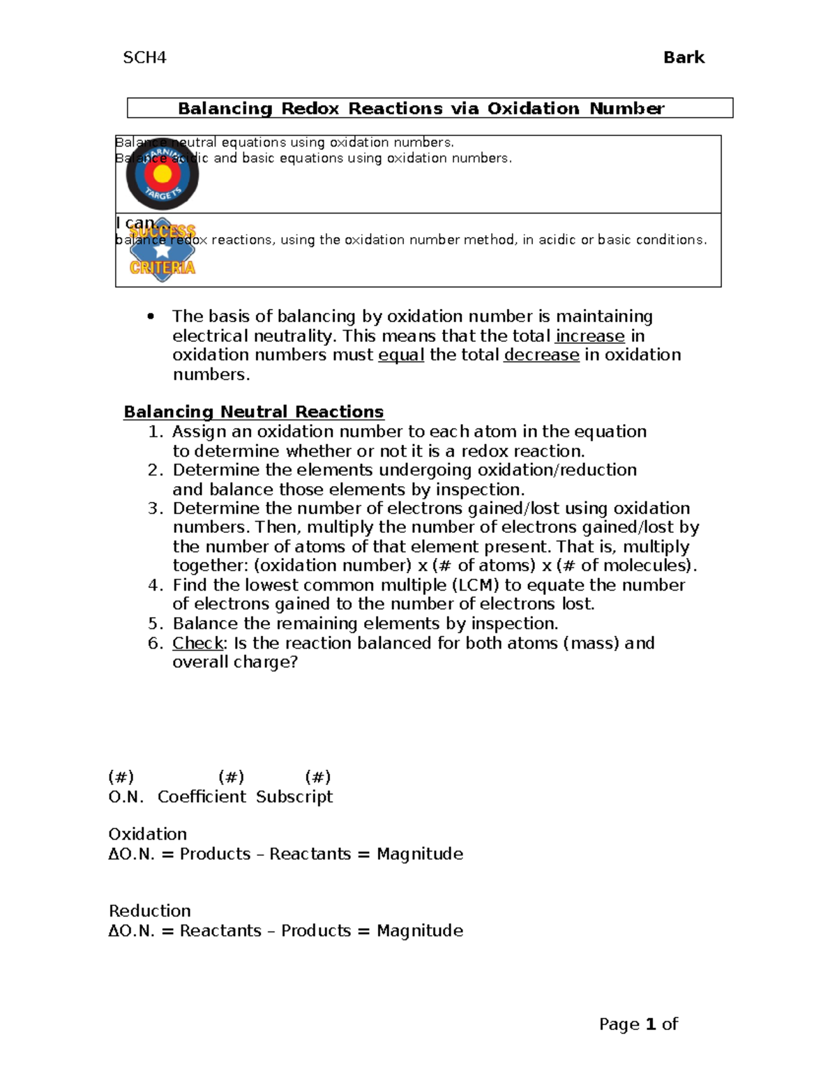 5.4 - Balancing Redox Reactions via Oxidation Number Method - U er Page ...