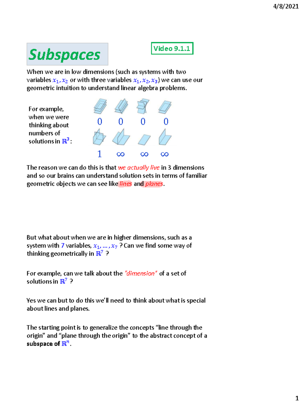 Subspaces in ℝⁿ: Understanding Axioms and Properties (Video 9.1.1 ...