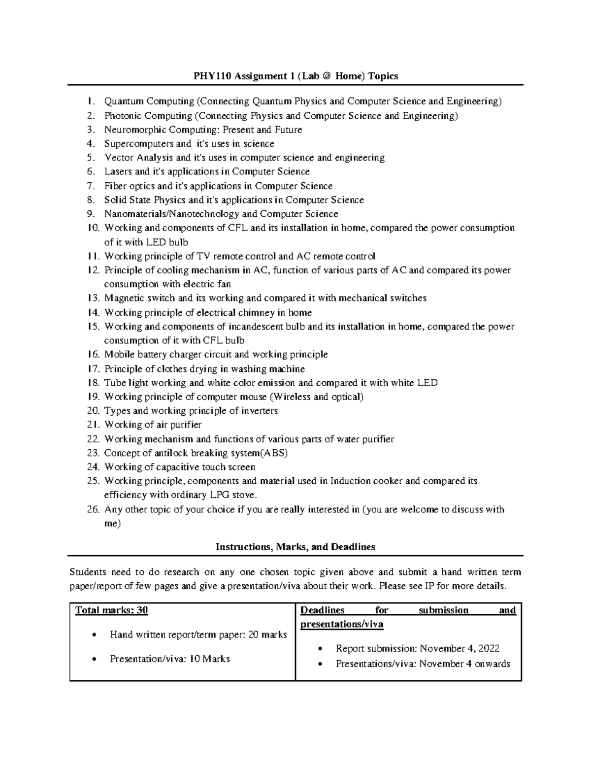 PHY110 Engineering Physics Assignment 1 topicsphy - PHY110 Assignment 1 ...