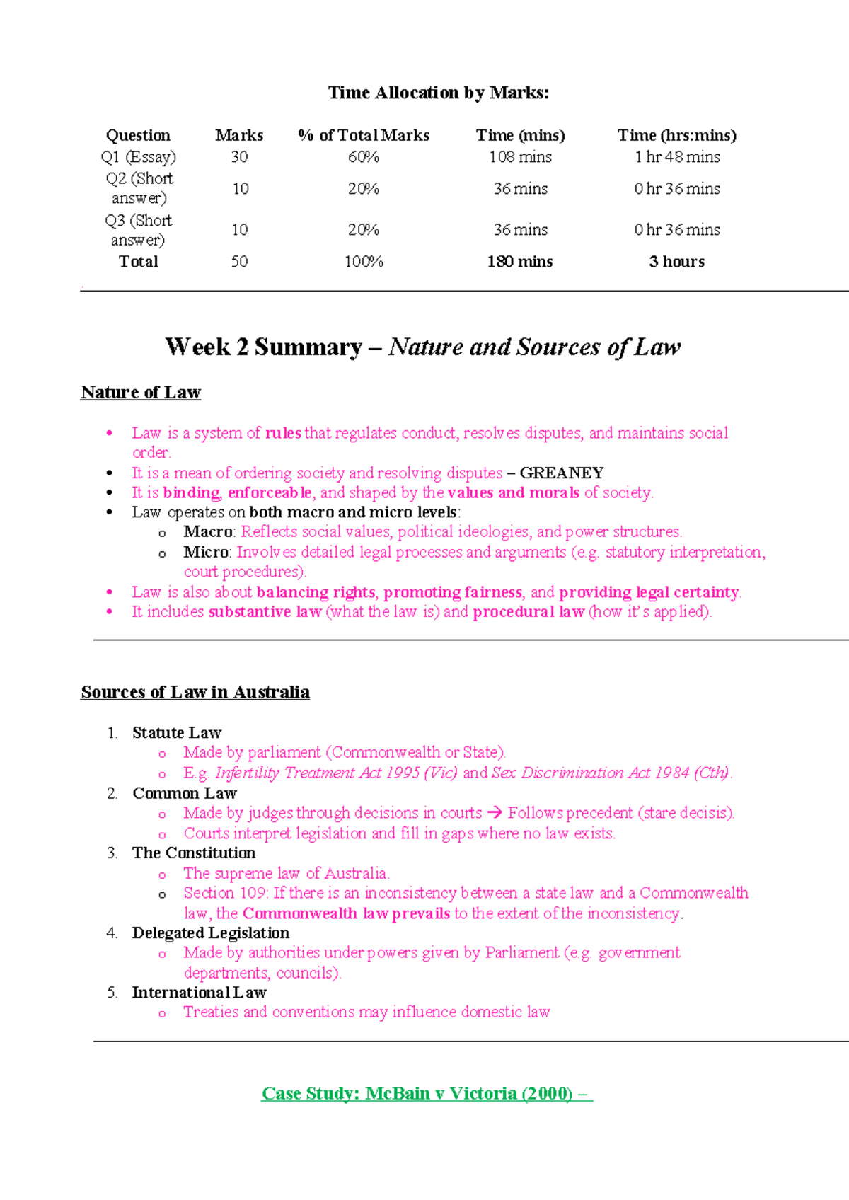 Foundations of Law Exam Notes (LAW101) - Week 2 to Week 6 Summary - Studocu
