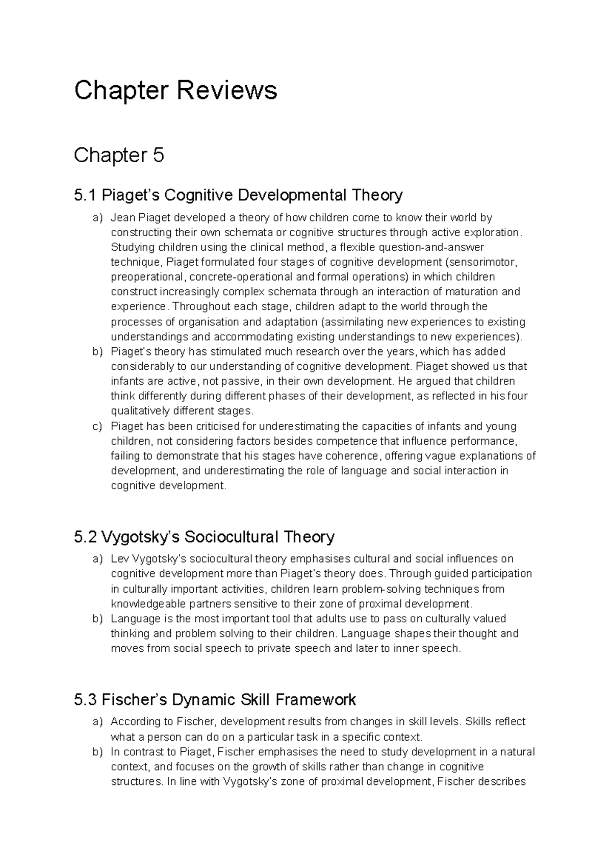 Psych 200 reading notes - Chapter Reviews Chapter 5 5 Piaget’s ...