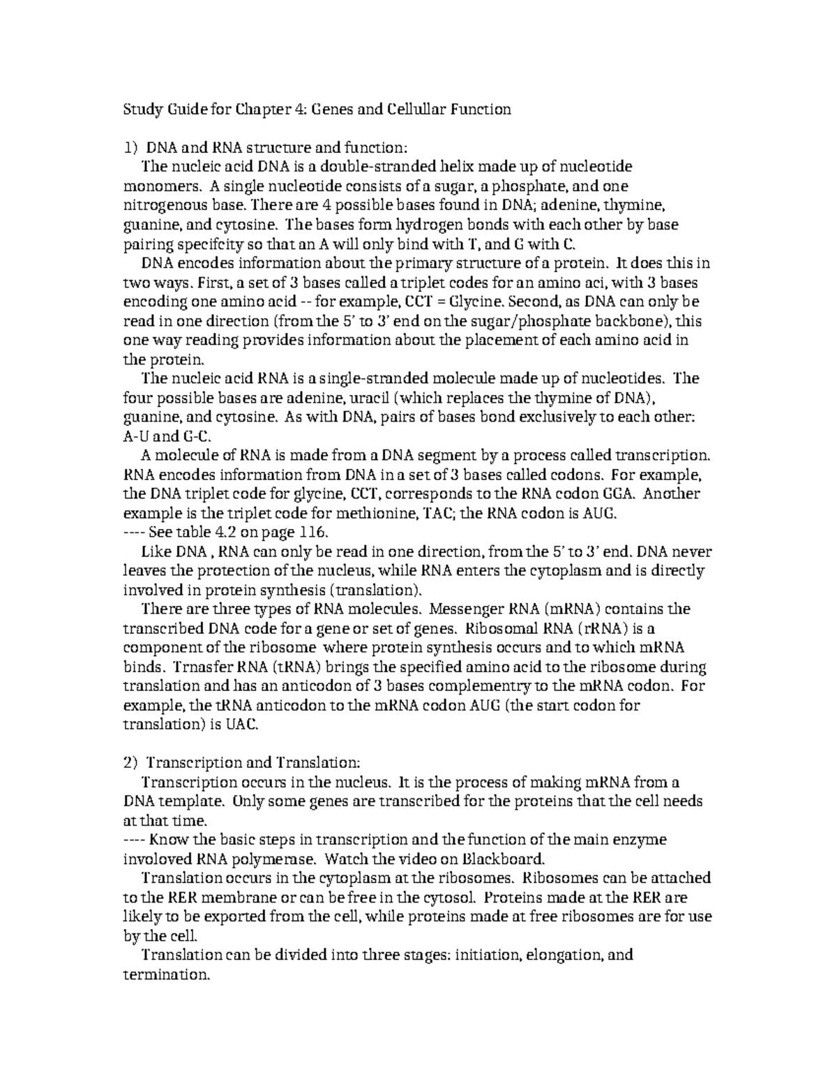 Study Guide for Chapter 4: DNA, RNA, and Cell Division Functions ...
