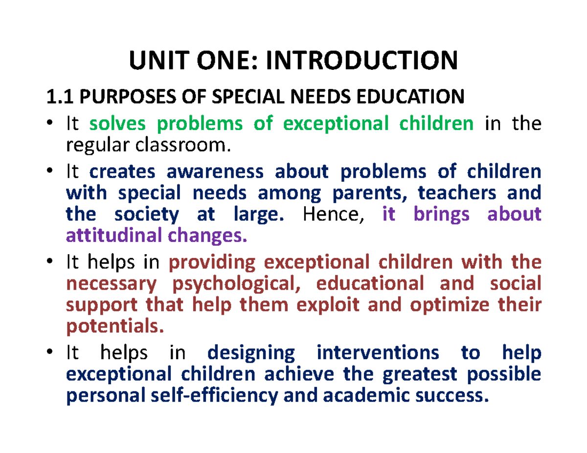 Inclusiveness PowerPoint Exam Notes - Special Needs Ed. 101 - Studocu