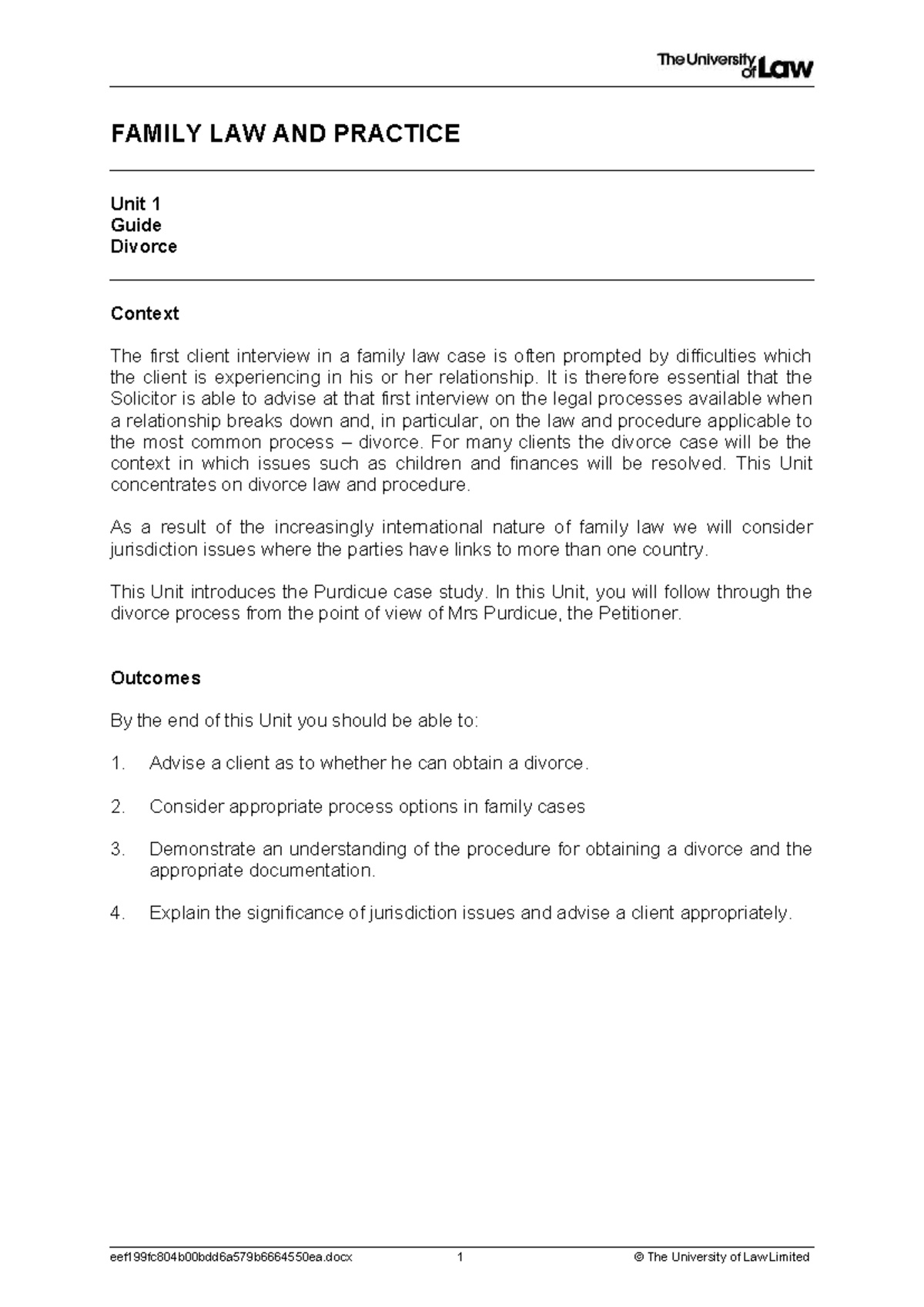FAMILY LAW AND PRACTICE Unit 1 Guide: Understanding Divorce Law and ...