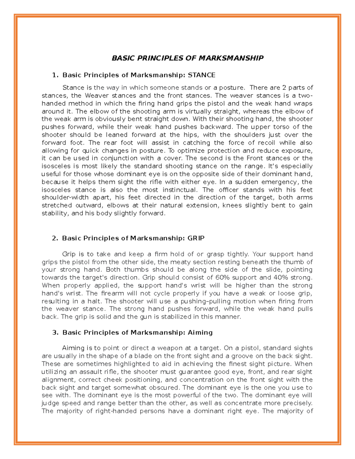 Principles Of Marksmanship