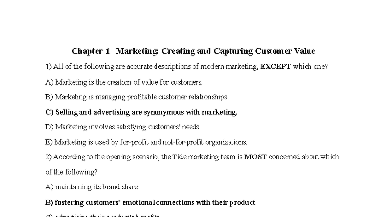 Chapter 1 - Marketing: Creating and Capturing Customer Value (INTL 101 ...