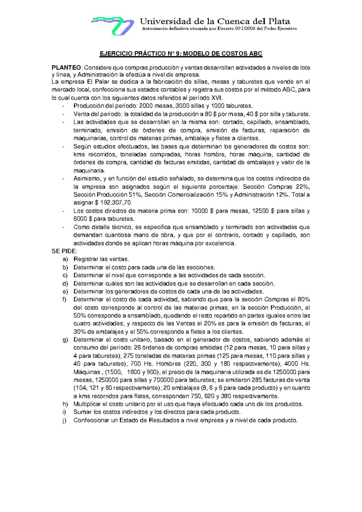 Ejercicio Práctico N° 9: Modelo de Costos ABC - Análisis y Registro ...