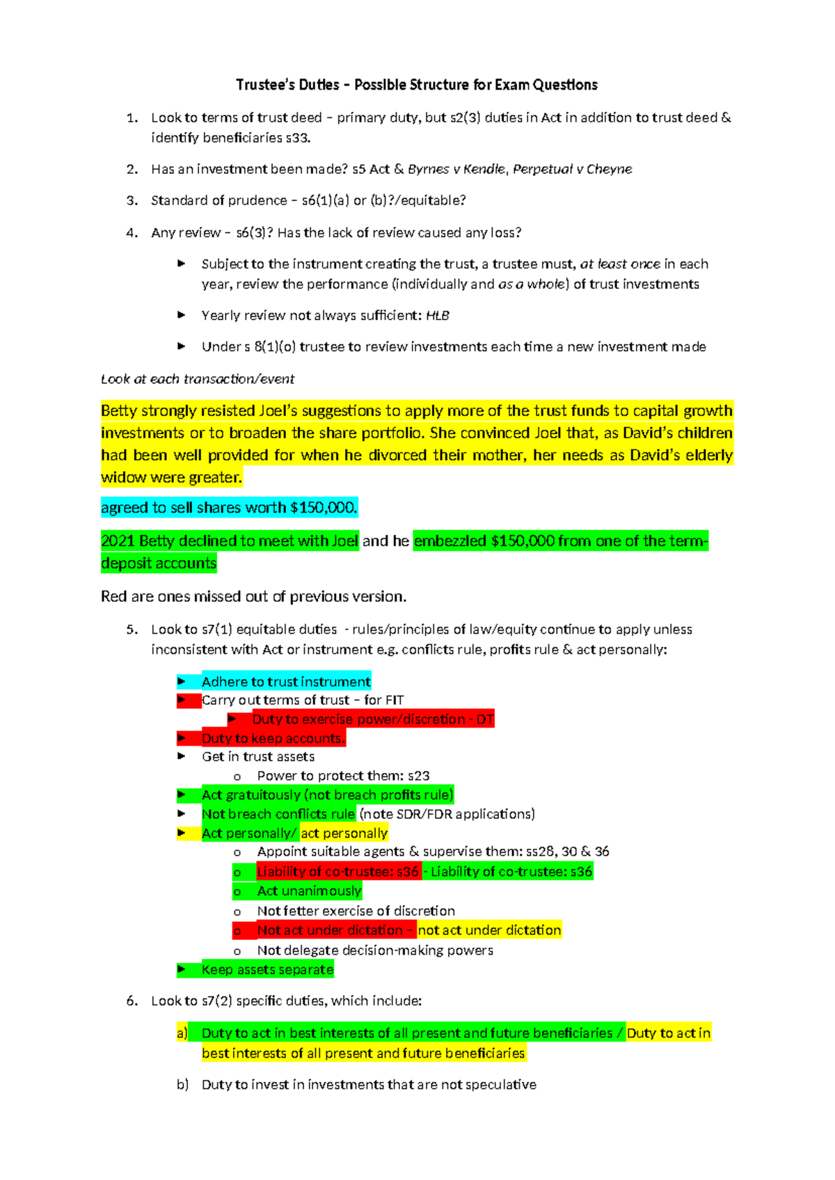 Trustees Duties - Possible Exam Structure (LAW 101) - Studocu