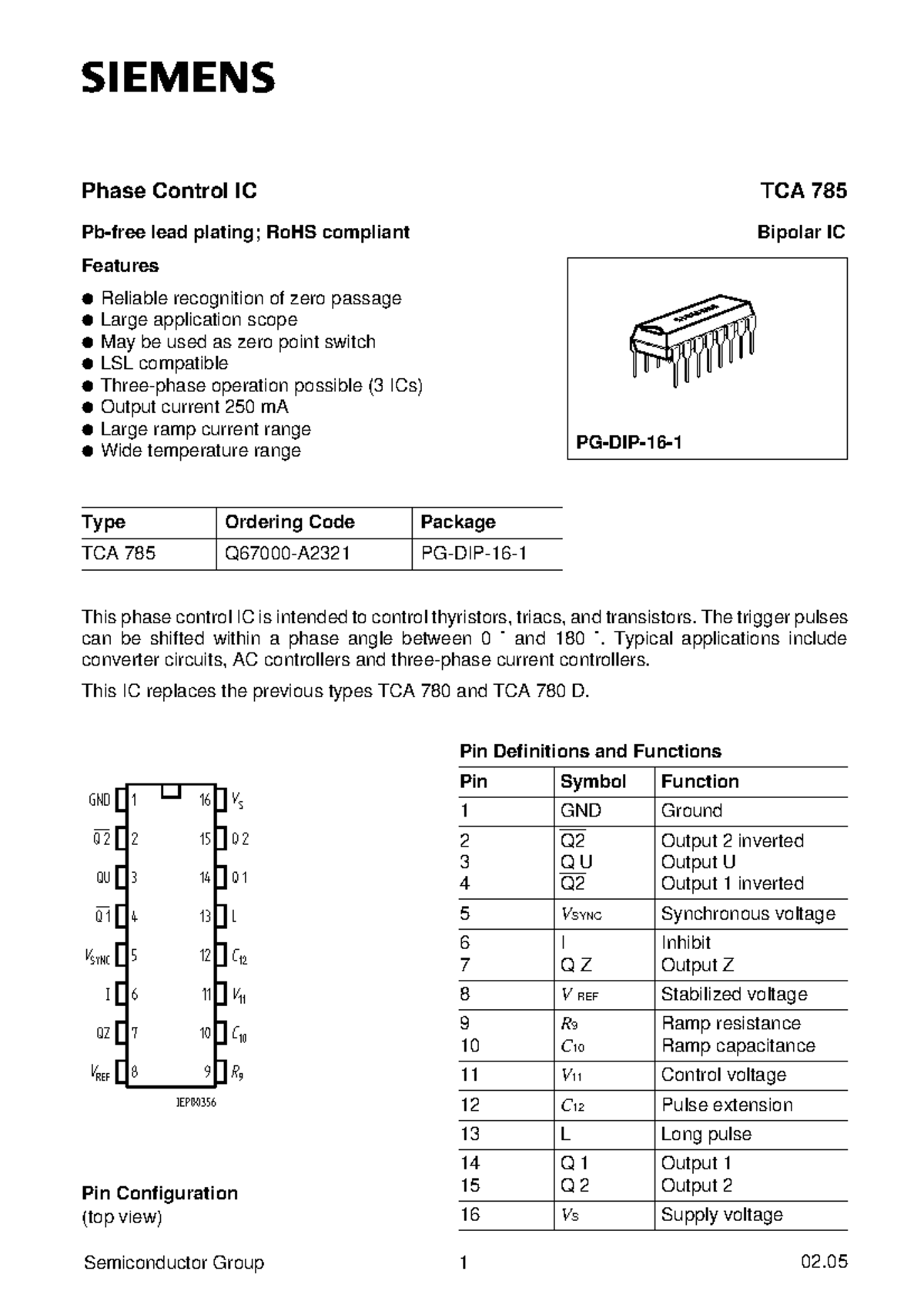 TCA 785 Phase Control IC: Features, Applications, and Specifications ...