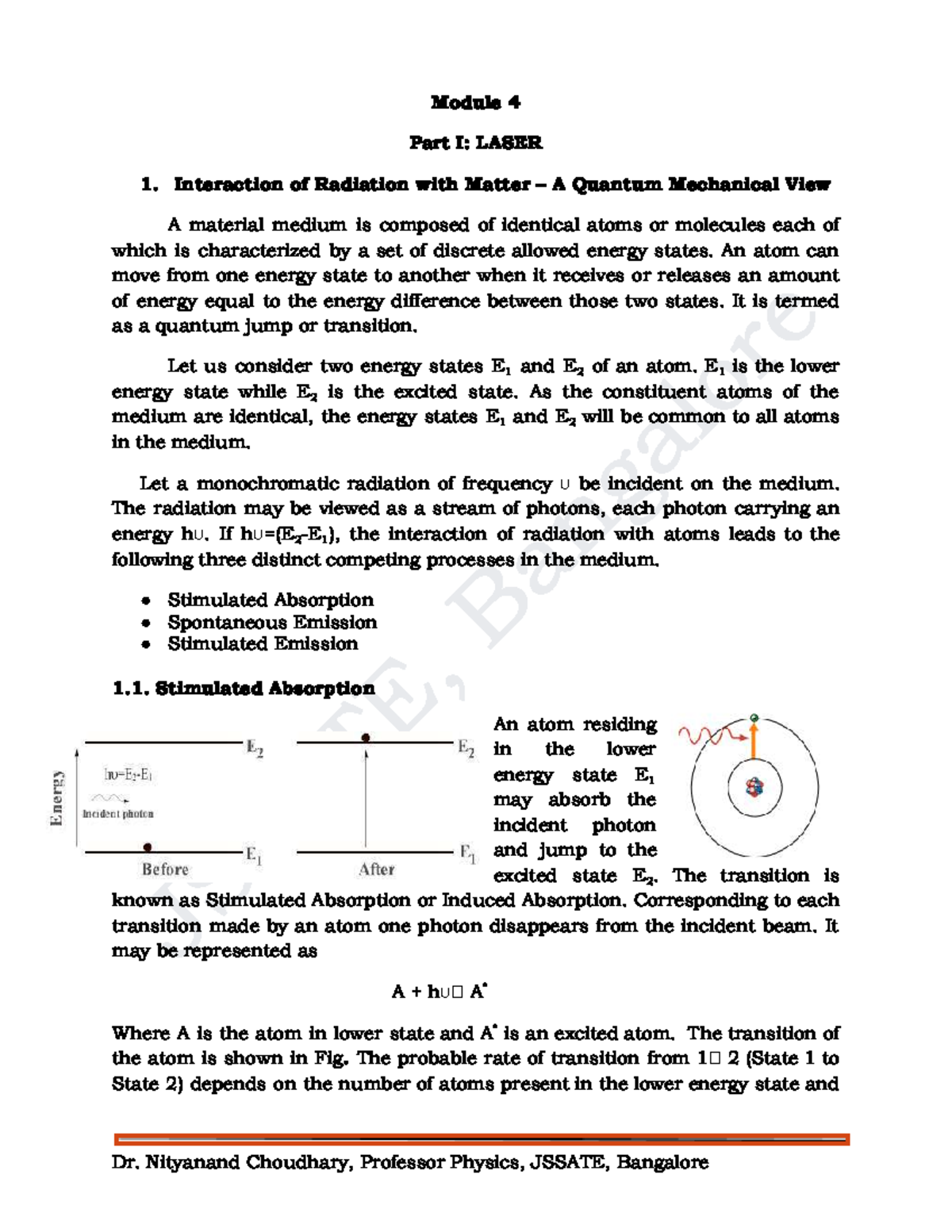 LASER Interaction of Radiation with Matter: A Quantum Mechanical View ...