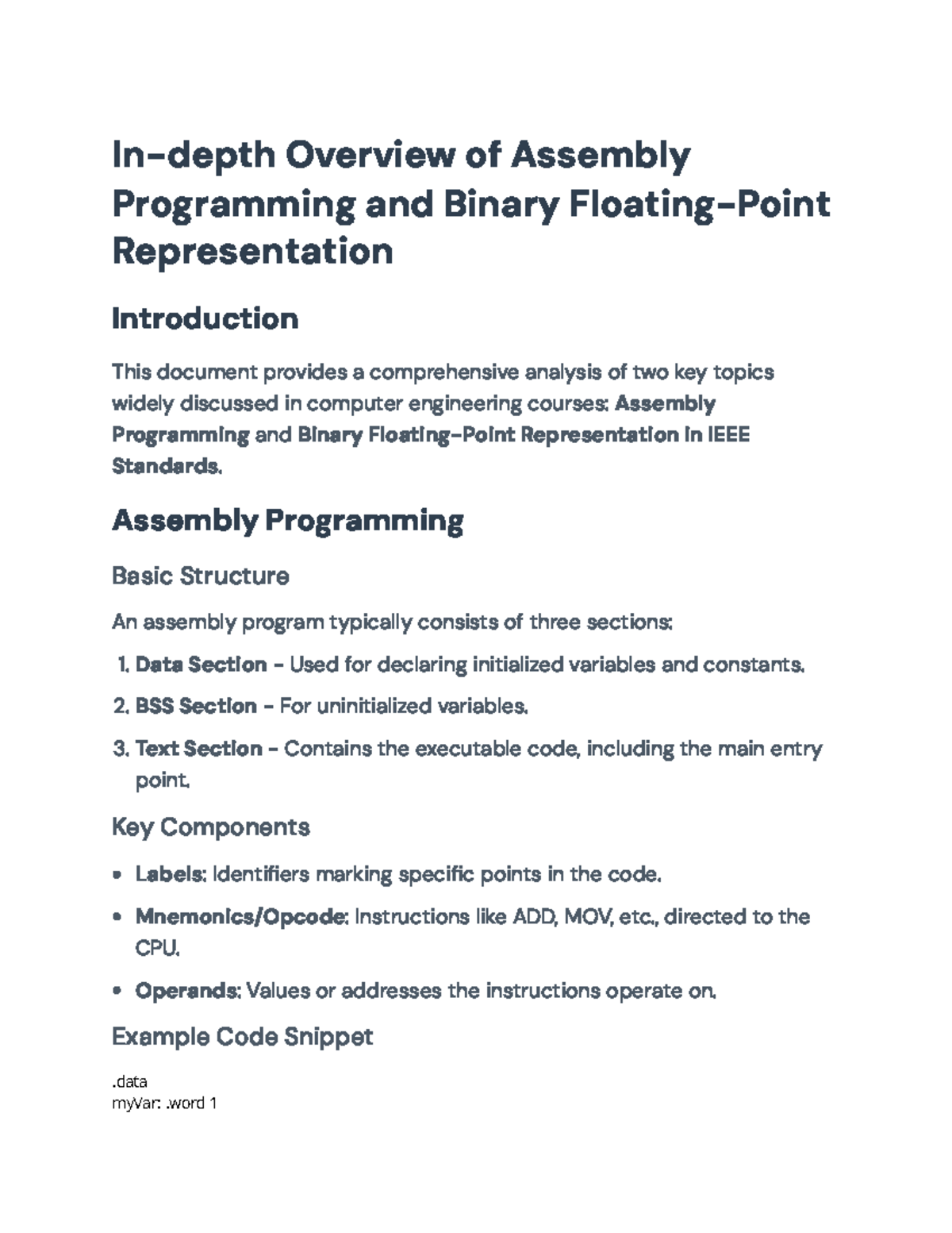 Assembly Programming & Binary Floating-Point Representation Overview ...