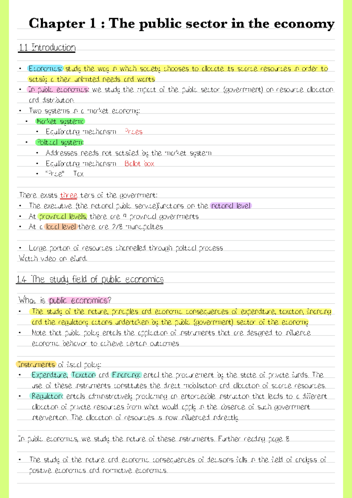 ECON 314 - Chapter 1: Understanding Public Economics and Its Impact ...
