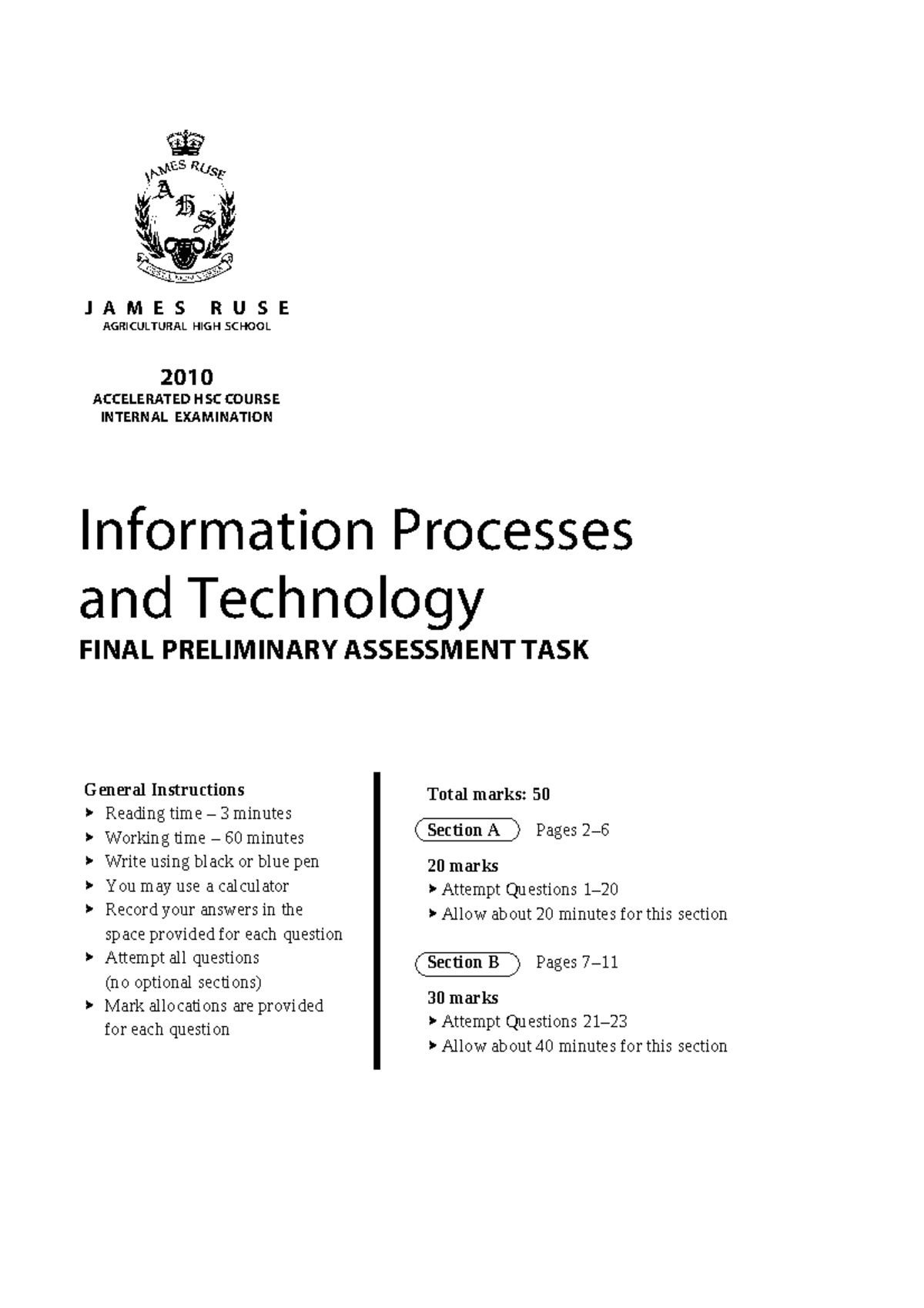 James Ruse 2010 IPT Prelim Yearly & Solutions - J A M E S R U S E ...