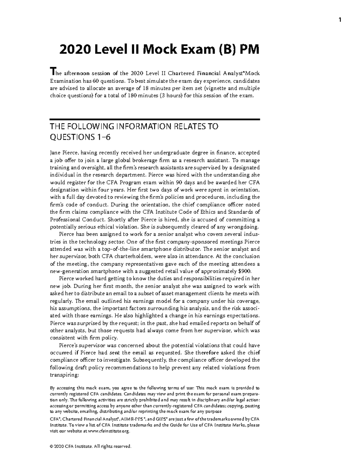 2020 CFA Level II Mock Exam B - PM Study Guide and Questions - Studocu