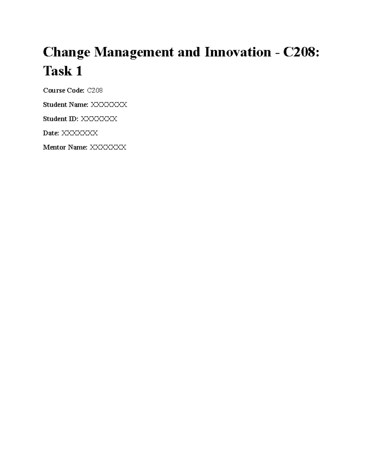 C208: Change Management & Innovation - Task 1 Analysis and Strategy ...