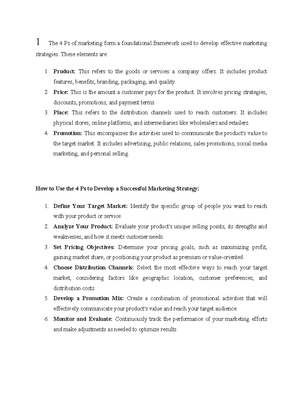 DEJU Marketing - business management - 1 The 4 Ps of marketing form a ...
