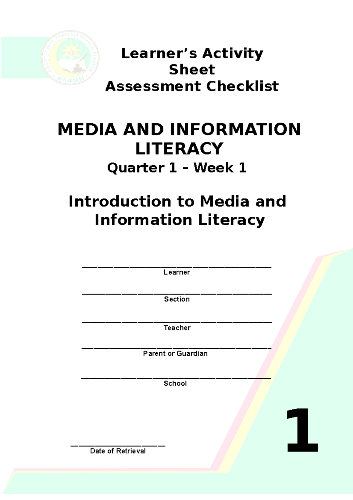 G12 MIL Q1 W1 - Media and Information Literacy Learning Activities ...