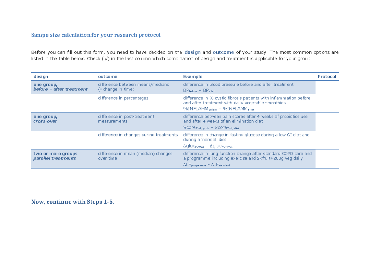Sample Size Calculations for Research Protocol Guidance - Studeersnel