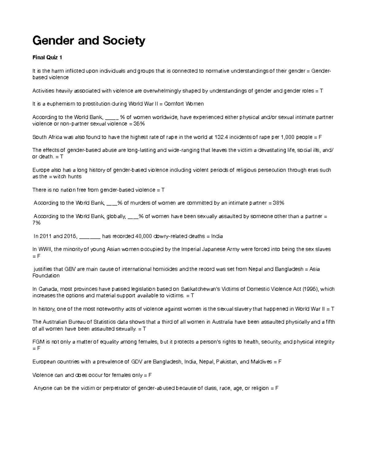 Gender and Society Final Quiz 1 Insights and Key Concepts - Studocu