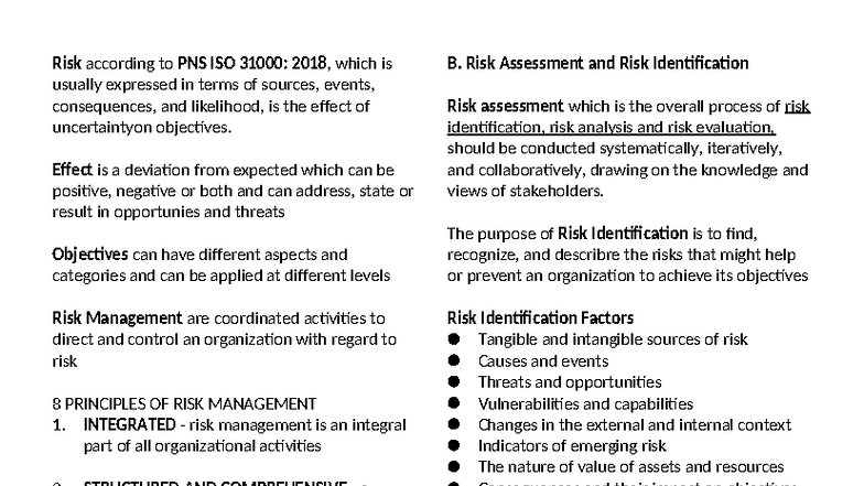 Risk Management Principles and Assessment Overview - PNS ISO 2018 - Studocu