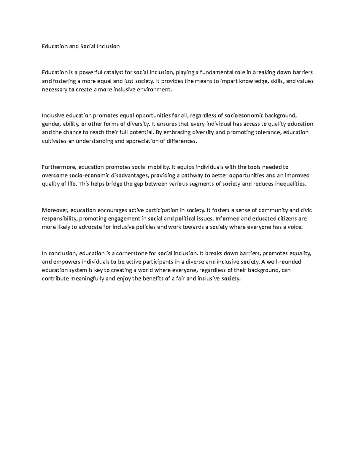 Education and Social Inclusio 1 - Education and Social Inclusion ...