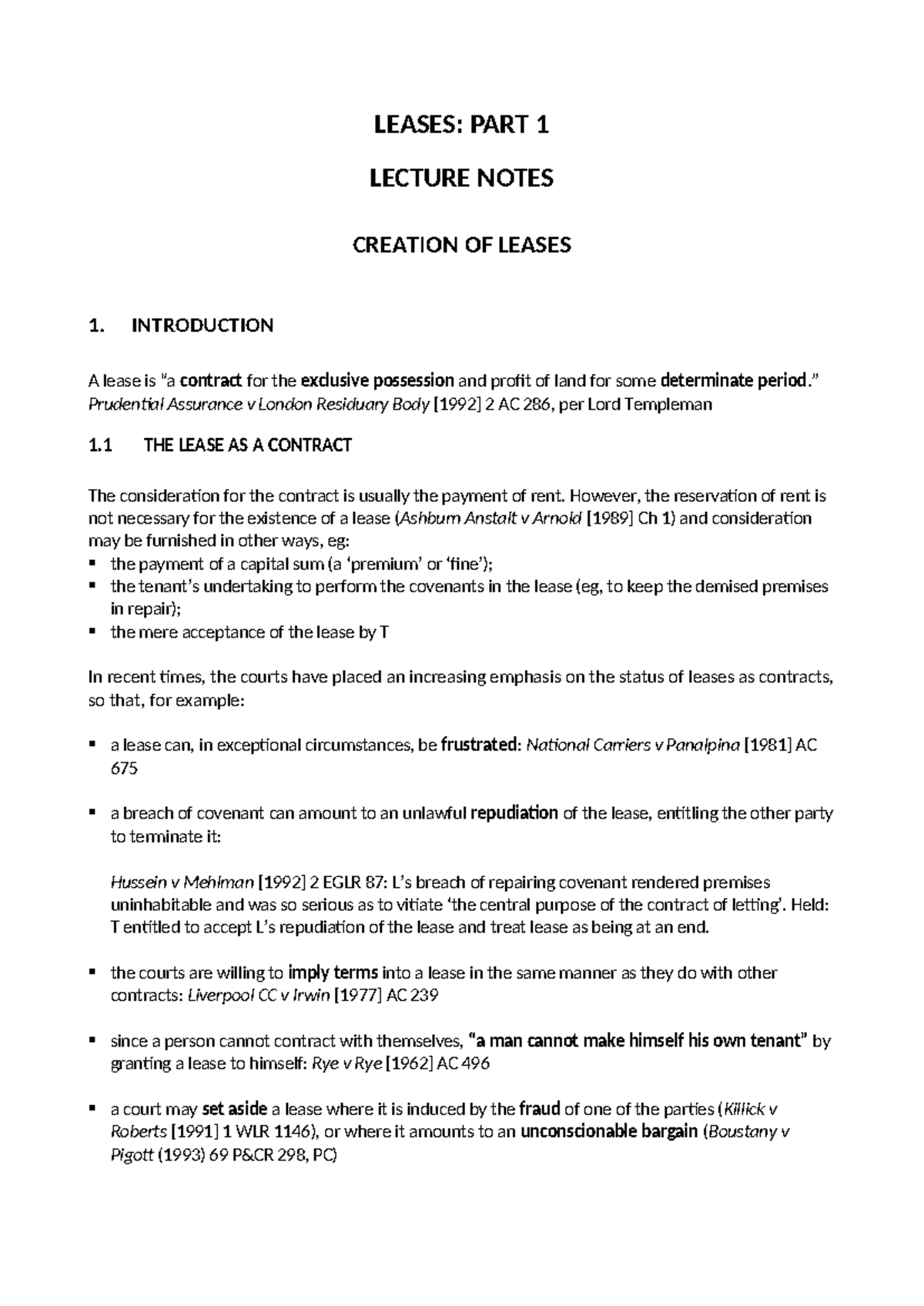 22Leases Part 1 - Lecture Notes - LEASES: PART 1 LECTURE NOTES CREATION ...