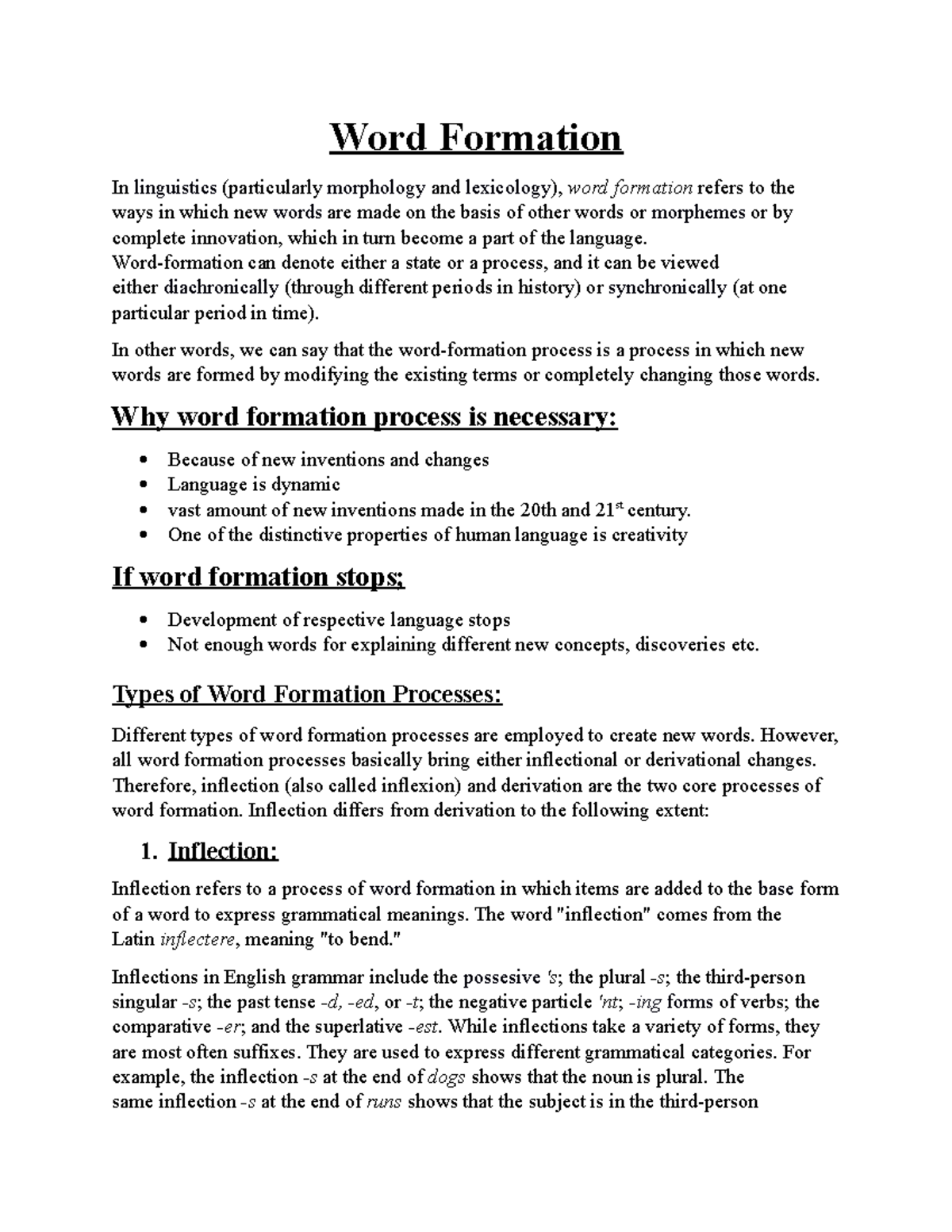 Linguistics 101: Understanding Word Formation Processes and Types - Studocu