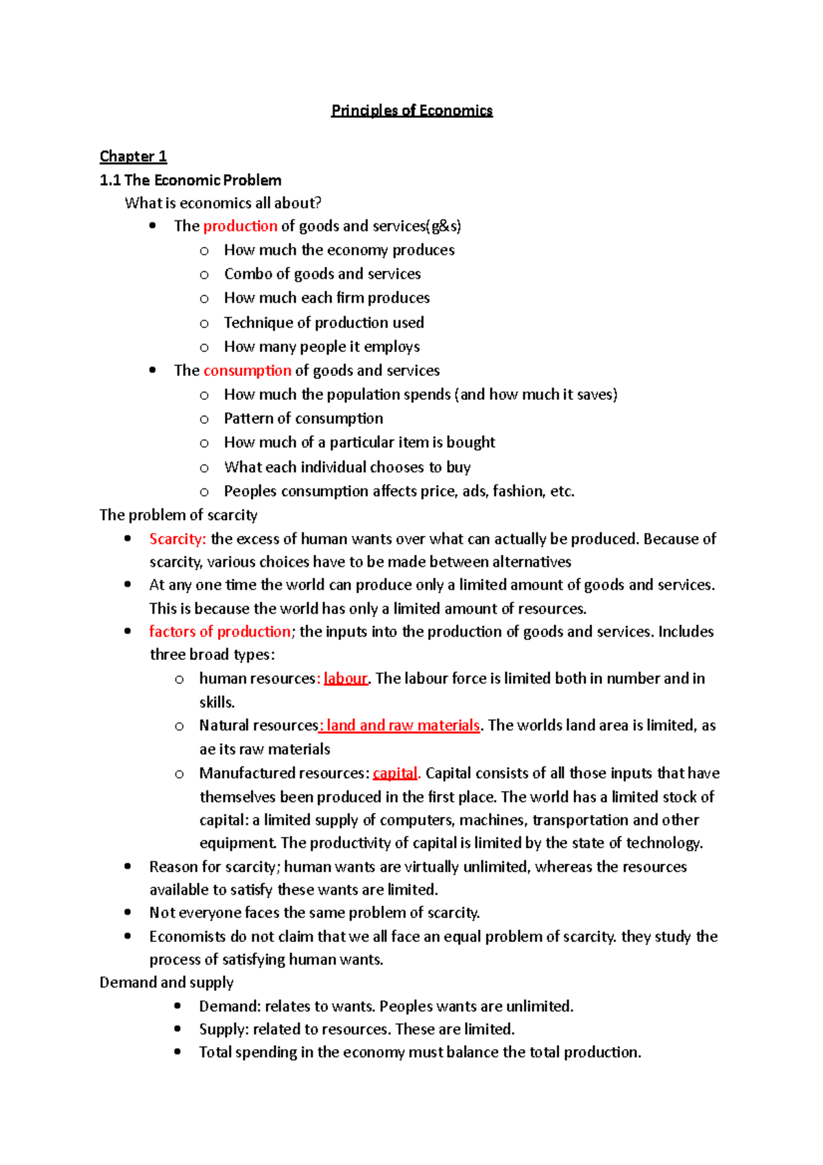 Principles of Economics (ECO101) Lecture Notes Summary - Studocu