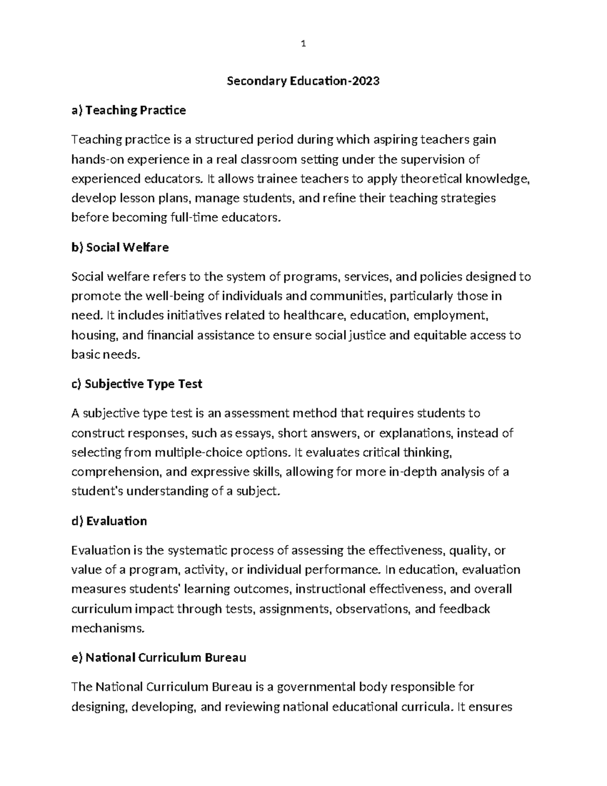 Secondary Education - Comprehensive Notes for University Students - Studocu