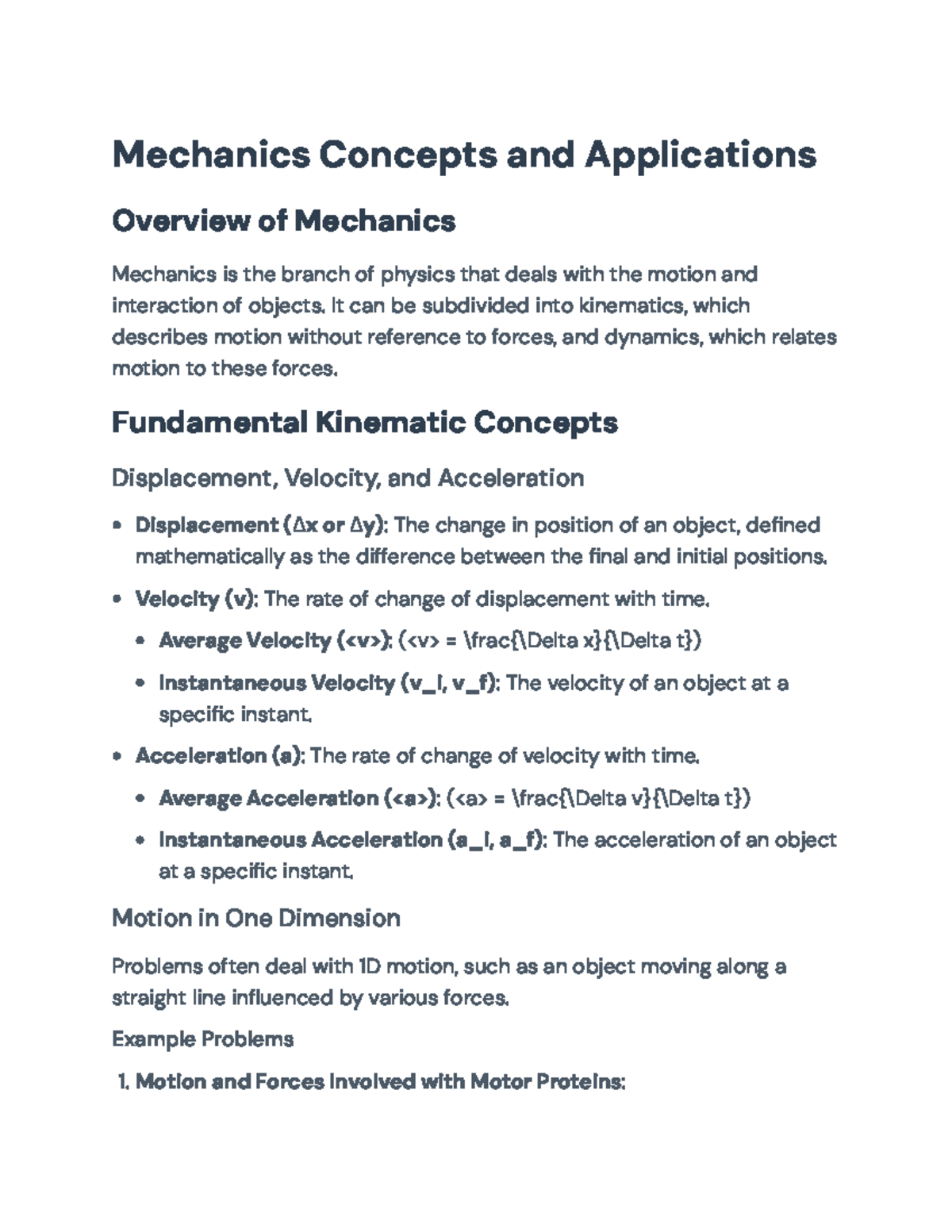 Mechanics Concepts and Applications: Kinematics & Forces Overview - Studocu