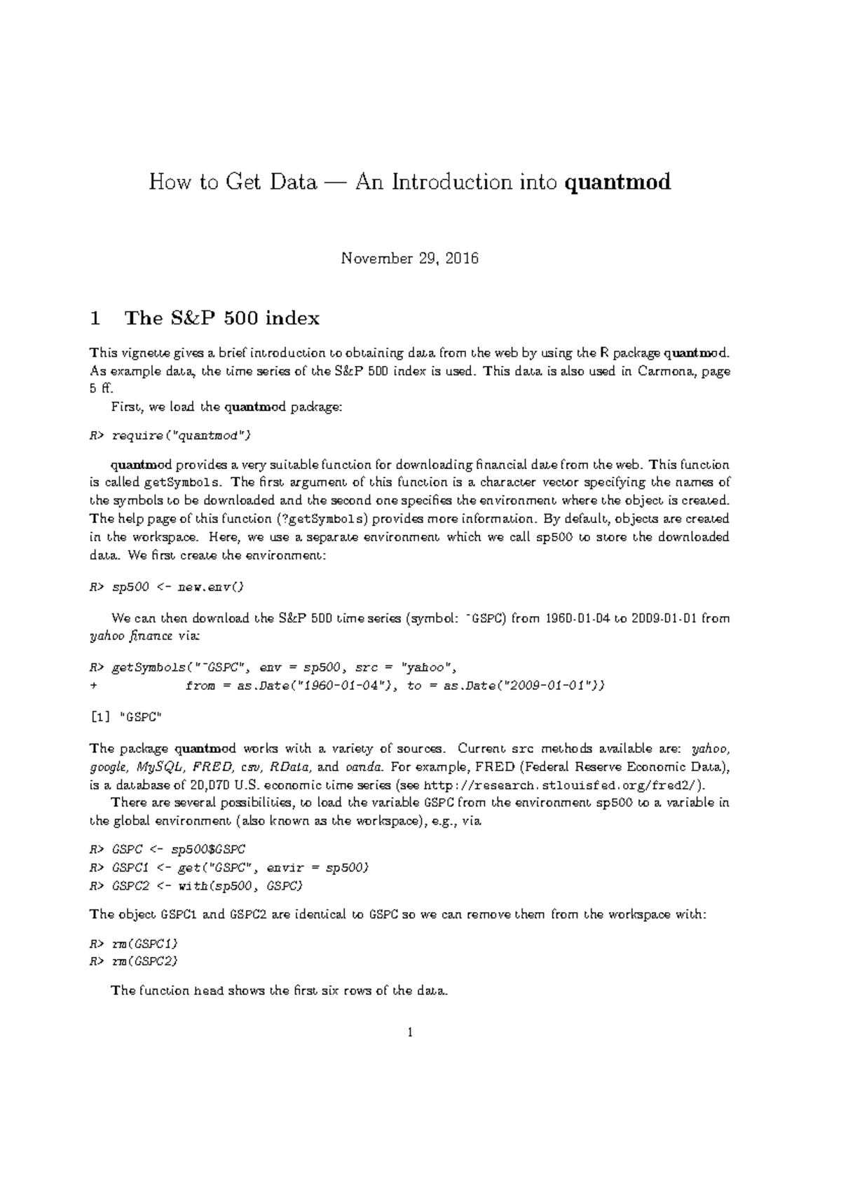 Introduction to quantmod: Managing S&P 500 Data with R - Studocu